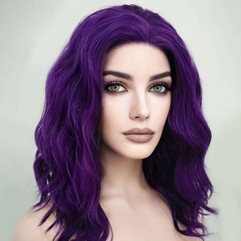 Dark Purple Blonde Water Wave Synthetic 13X4 Transparent Lace Front For Black Women Hot Cosplay Lolita Glueless Soft Wigs