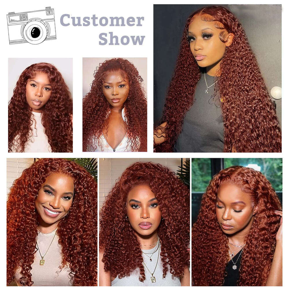 Reddish Brown Wave Front 13x4 13x6 Deep Human Hair Copper Red HD Curly Lace Frontal Wigs Preplucked