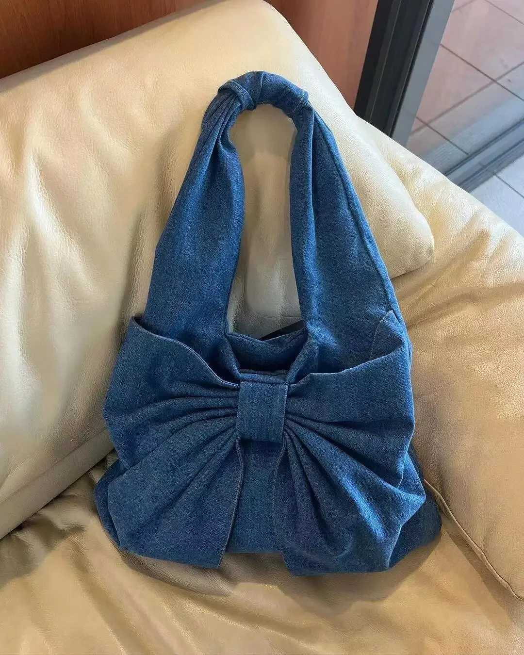 Large Capacity Retro Canvas Shoulder Bags 2024 Summer Washed Denim Tote Handbag Fashion Casual Handheld Underarm Bag 240920