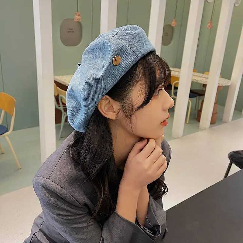 Retro Denim Berets Hat For Women Girls JK Korean Solid Color Newsboy Beret Cap Outdoor Sunshade Octagonal Painter Artist HatsX240919