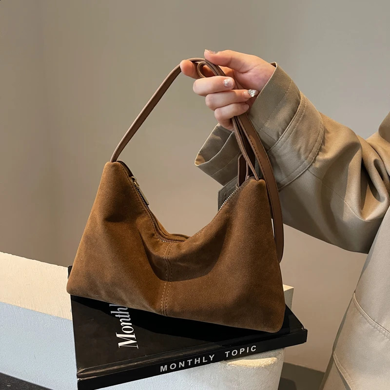 Artificial suede lazy style retro shoulder pocket smallest handbag large capacity travel bag 240918