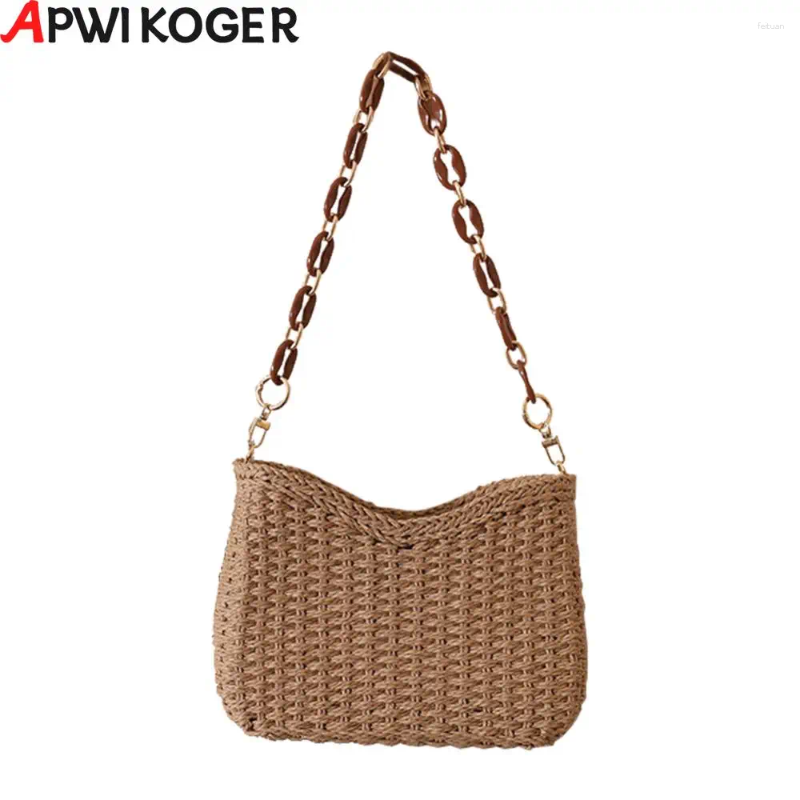 2025 NEW Drawstring Women Chain Classics Straw Casual Woven Crossbody Handbag Female Clutch zhanyishengli