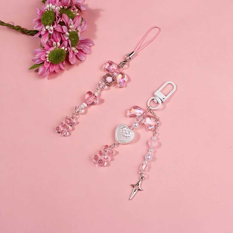 Fashion Bear Bowknot Bead Charm Pendant Phone Chain Pocket Keychain StrapX240919