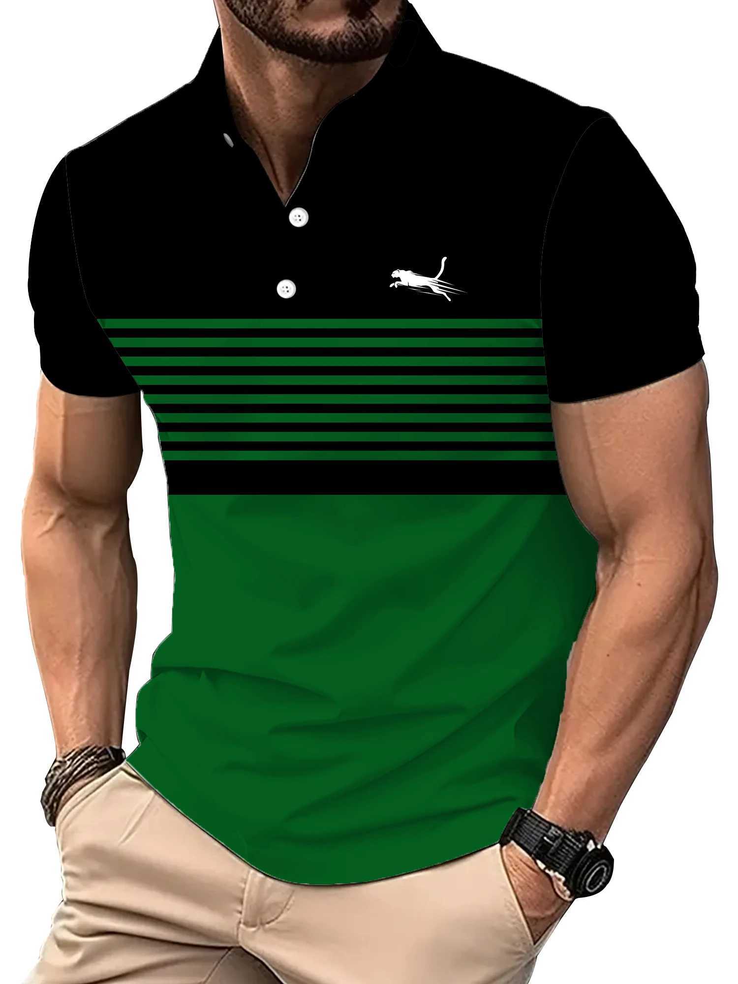 2024 Golf Wear Men Fashion Short -sleeved Striped Stamps Poloshan Casual Lapel POLO Shirt Mens Clothing TopsX240920