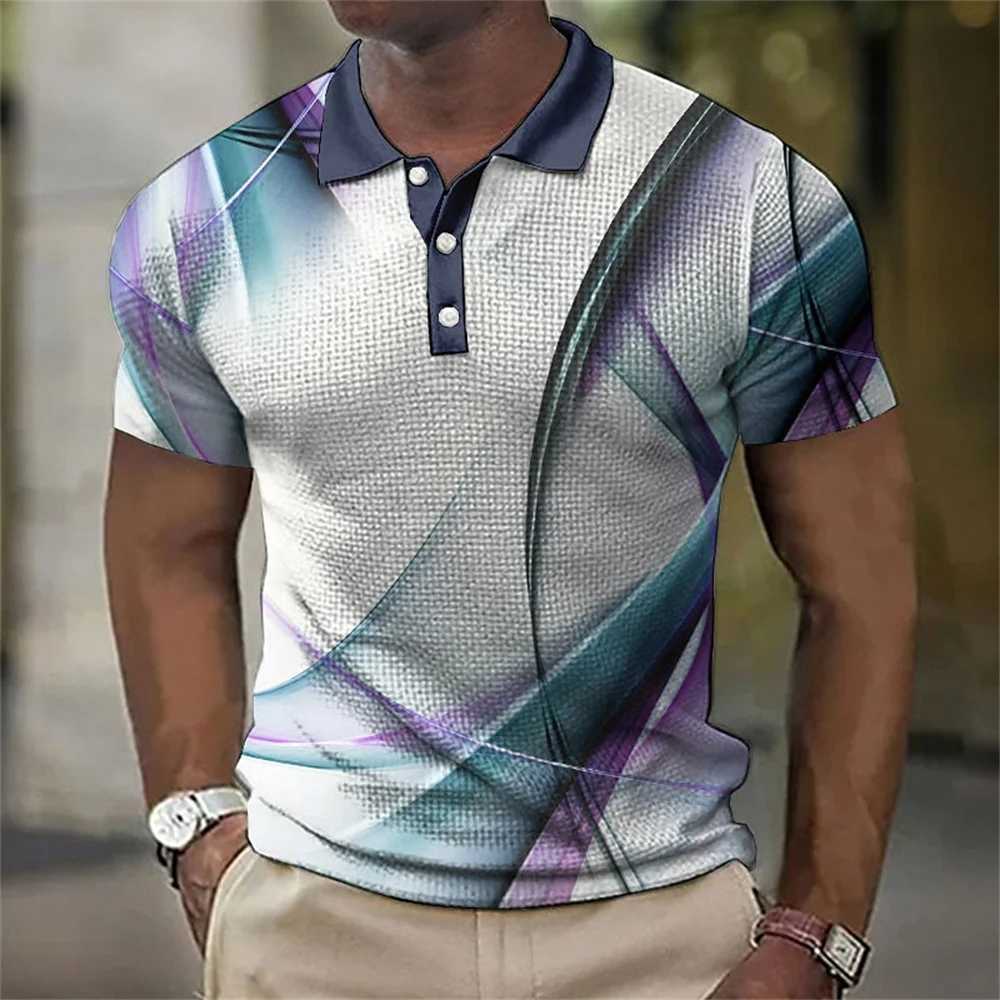 New MenS Polo Shirt 3d Gradient Line Casual Daily Lapel Tops Tees Striped T Shirt For Man Clothing Summer Short Sleeve TshirtsX240920