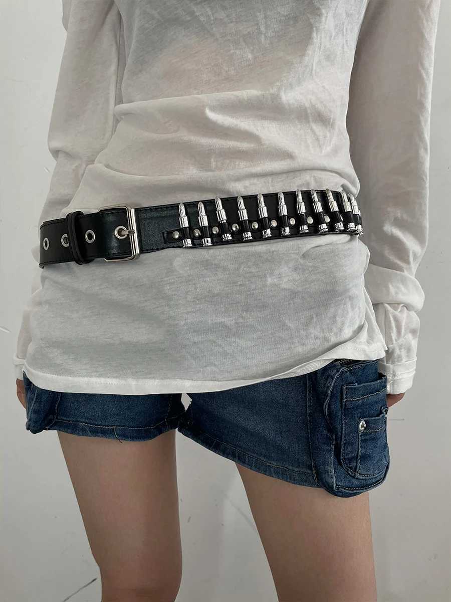 Rivet Bullet Euro-n Punk Belt Womens 2024 New Jeans Decoration Korean Edition Black Belt with Tie W240920