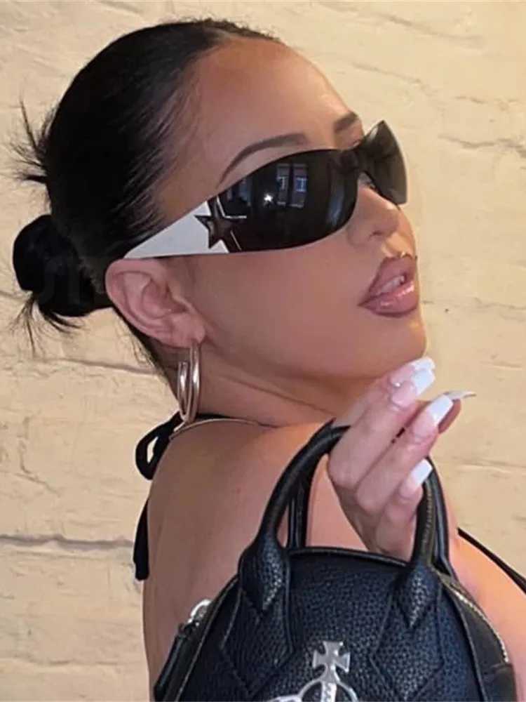Sports Punk Sunglasses Goggle Y2k Luxury Brand Designer Sun Glasses Shades One Piece Around Eyewear Female Five Star EyeglassesX240920