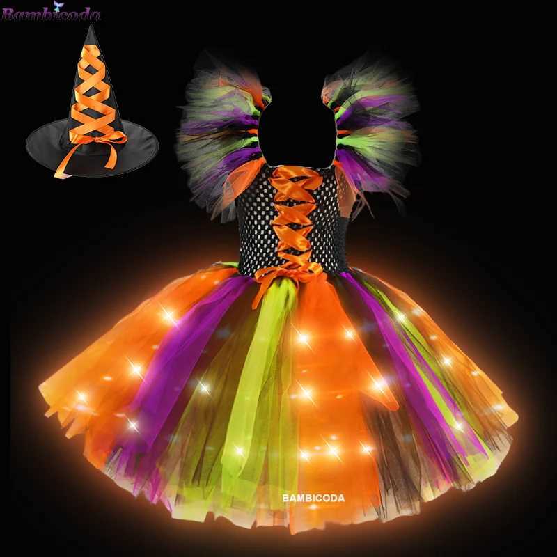 Halloween Girls Witch Dress Princess LED Light Up Dress for Girls Party Toddler Kids Pumpkin Costume Carnival Evening Dresses Y240919