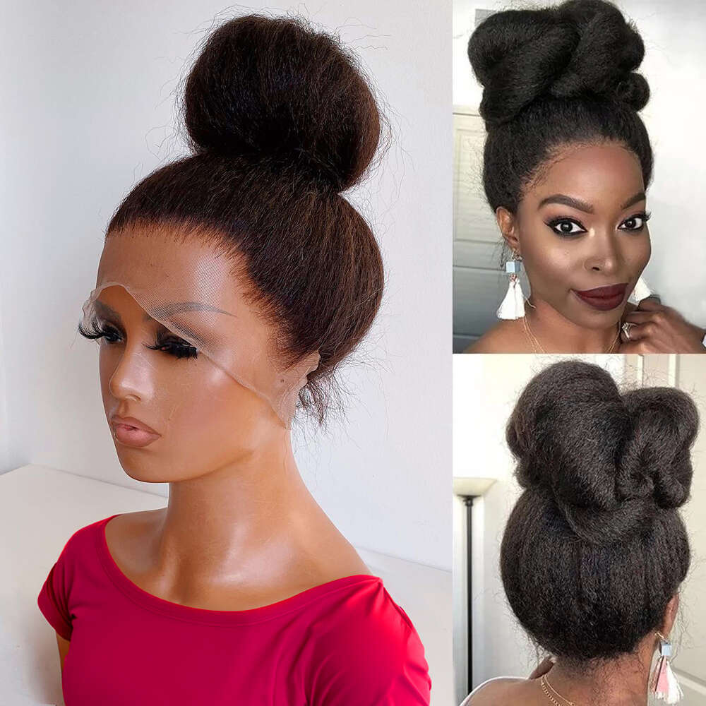 360 Hd Full Frontal 350 Density Kinky Yaki Straight HD Transparent Lace Front Human Hair Wig for Women 40Inch Brazilian