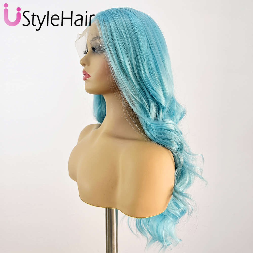 Ustylehair Blue Long Body Wave Front For Women Heat Resistant Synthetic Hair Lace Daily Use Cosplay Wig