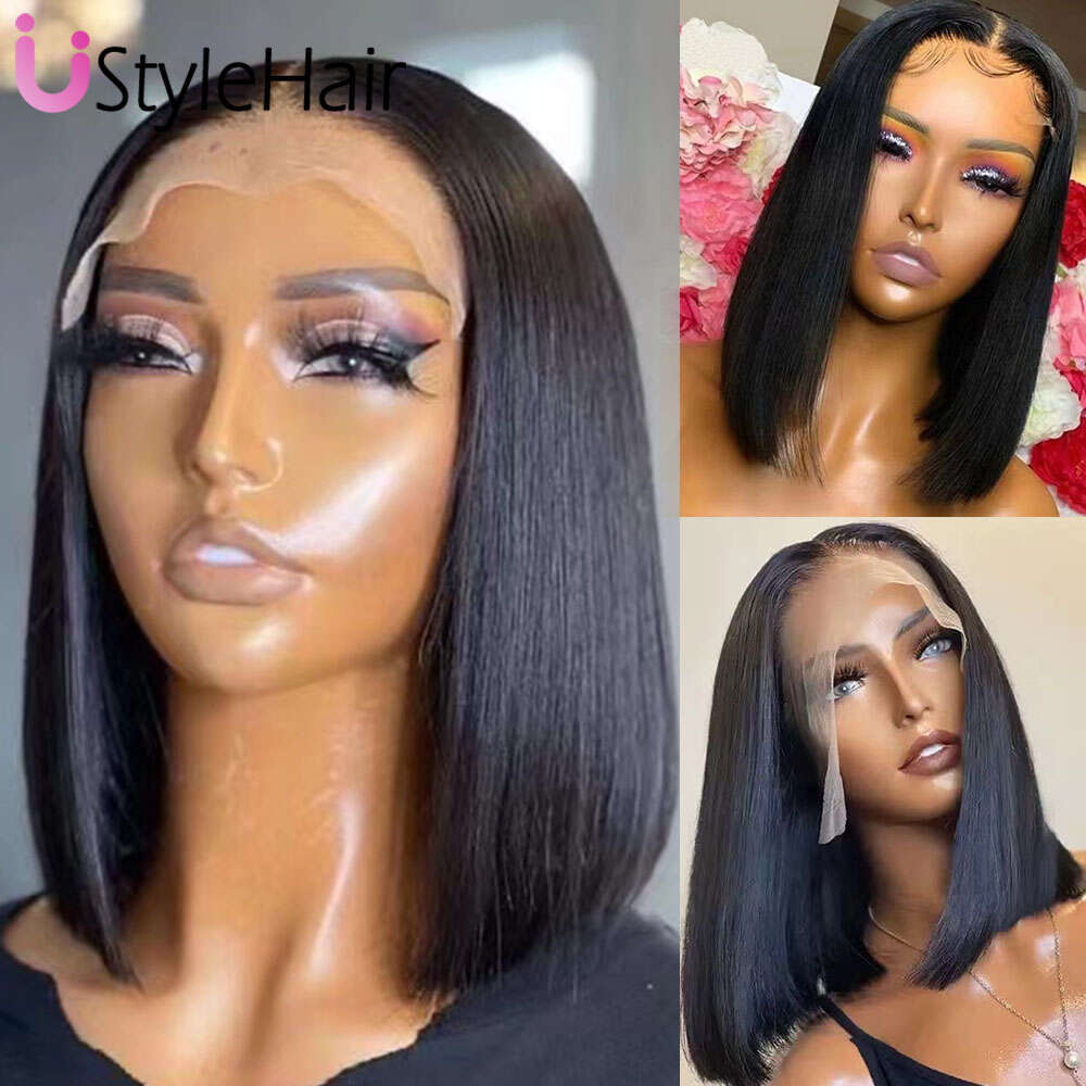 Ustylehair Platinum Blonde Bob Lace Short Straight Front Wig Heat Resistant Synthetic Hair Daily Used