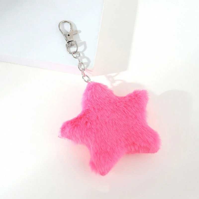 New Star Plush Pendant Keychains for Women Girls Pentagram Key Chains Rings Hairball Bag Keyring Holder Charm Jewelry AccessoryX240919