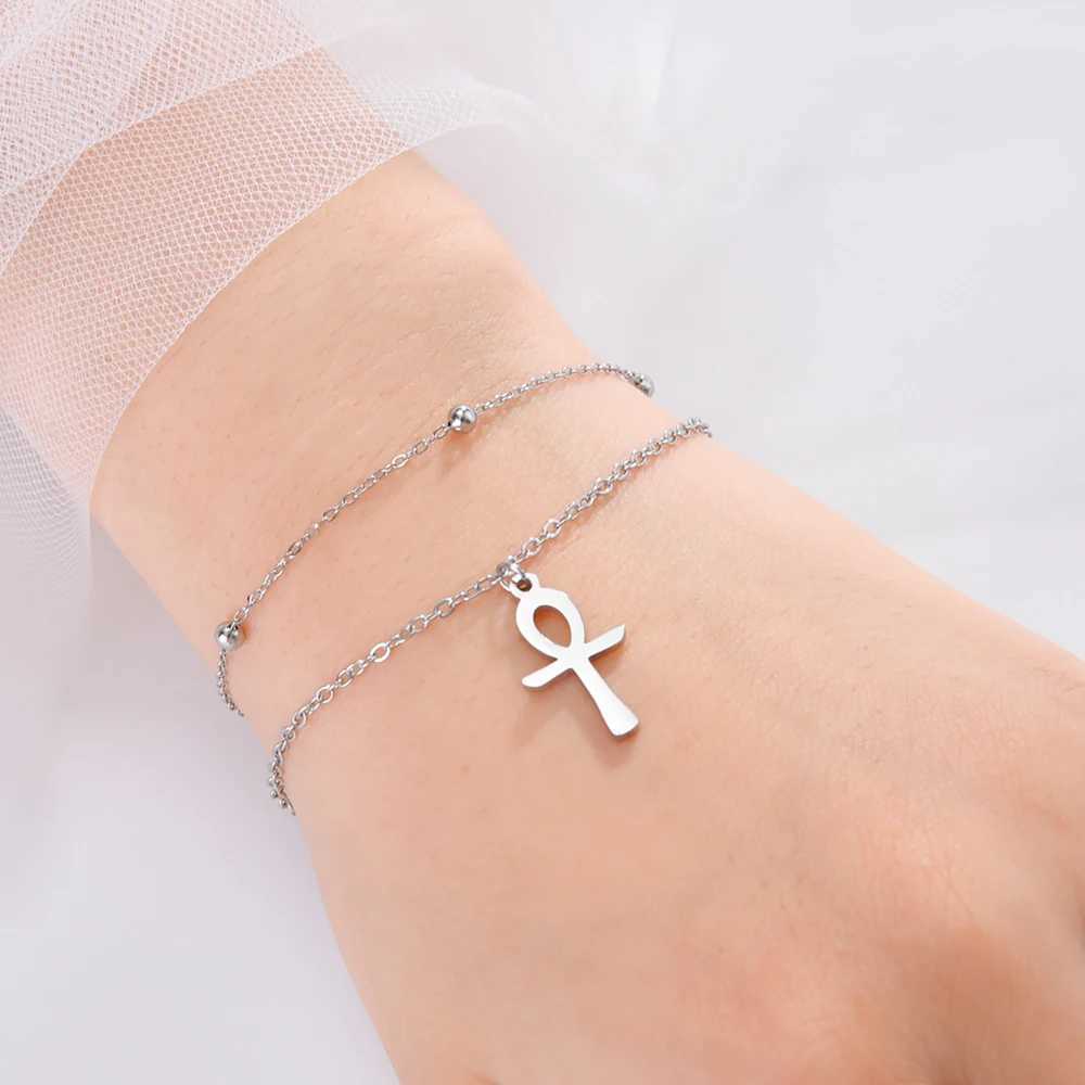 Dawapara Ankh Cross Ankle Bracelet Religious Egyptian Key of Life Cross Bracelet for Men Women Stainless Steel Jewelry Y240920