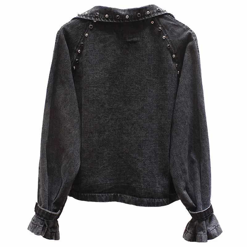 Spring Autumn New Women Korean Loose BF Student Hong Kong Wind Beaded Suit Collar Retro Denim Jacket Womens Jacket TideX240920