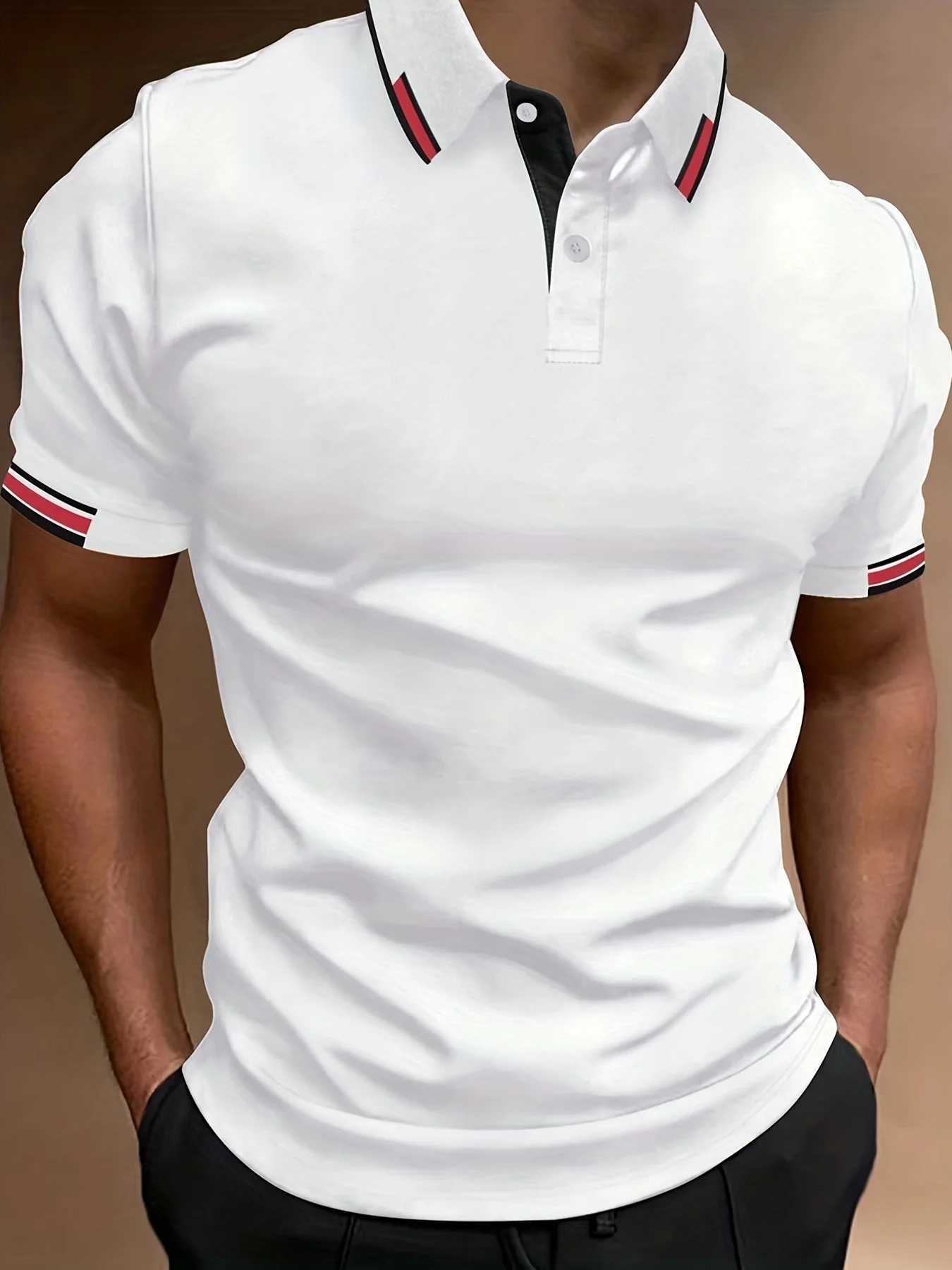 Mens Contrast Binding Short Sleeve Golf Polo Shirt Male Tops For Summer Outdoor Business Casual Short Sleeve Button Polo TshirtX240920