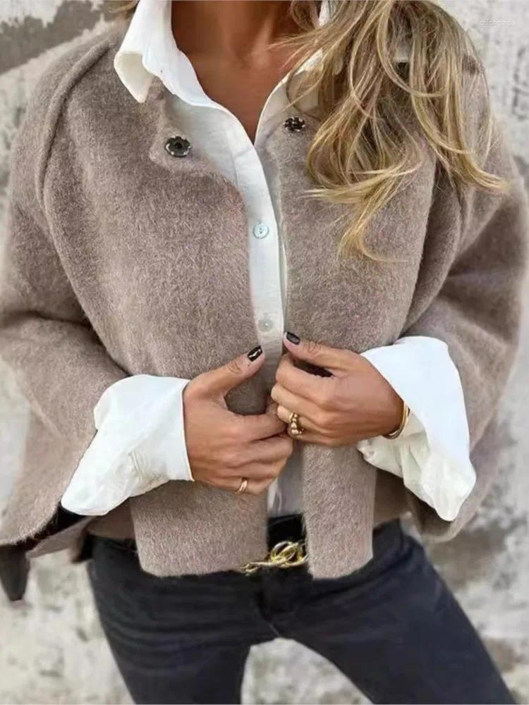 Women's Jackets 2024 Autumn Winter Loose Short Imitation Cashmere Long Sleeved Jacket Coat Fashion Red Black Coats