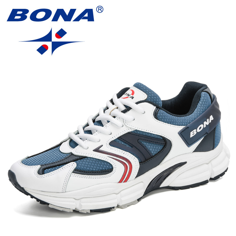 New BONA Designers Action Leather Mesh Men New Running Sneakers Trainers Lightweight Antiskid Outdoor Walking Shoes Man 10e6