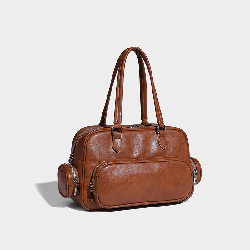 2024 New Multi-Pocket Brown Pillow Women's Fashion Bowg Retro Large Capacity Handbag Motorcycle Shoulder Underarm Bag