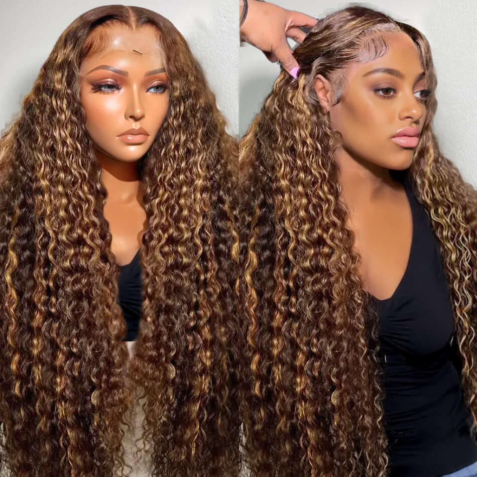 30 32 Inches 4/27 Highlight Ombre 13x6 Front Wig Human Hair Deep Wave Honey Blonde 13x4 HD Lace Frontal Curly Wigs