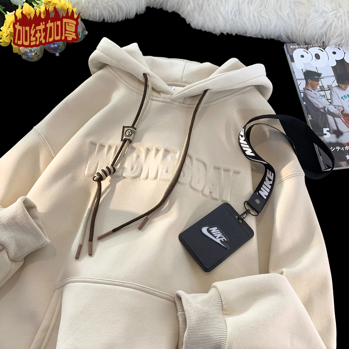 Sweater men's plush thickened 500g steel printed jacket autumn and winter vibe high street hoodie