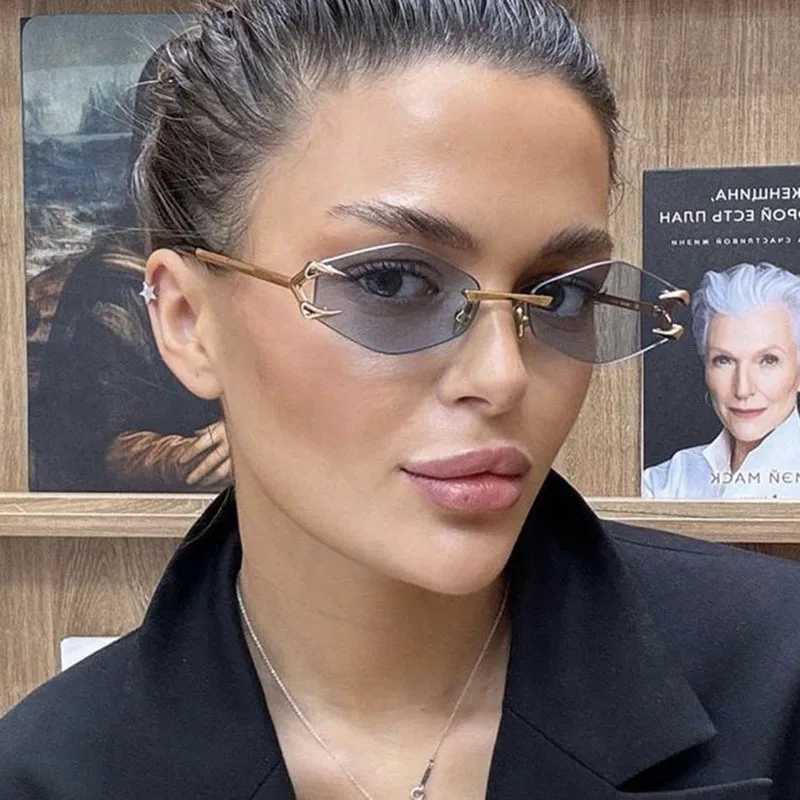 Rimless Diamond Sunglasses Square Women Men Retro Sun Glasses Brand Designer Eyewear UV400 Shades Oculos Female GafasX240920