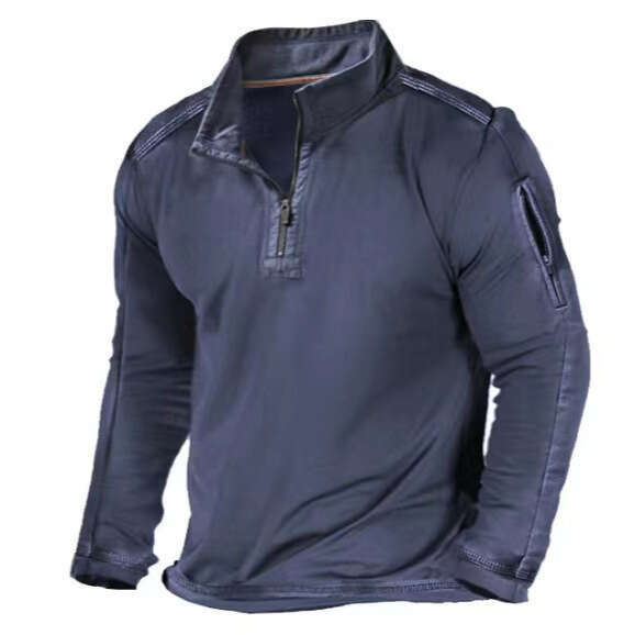 Spring And Autumn Foreign Trade Large Men's Outdoor Zipper Pocket Half Pull Chain Collar Tactical Long Sleeve T-Shirt Casual Hoodie