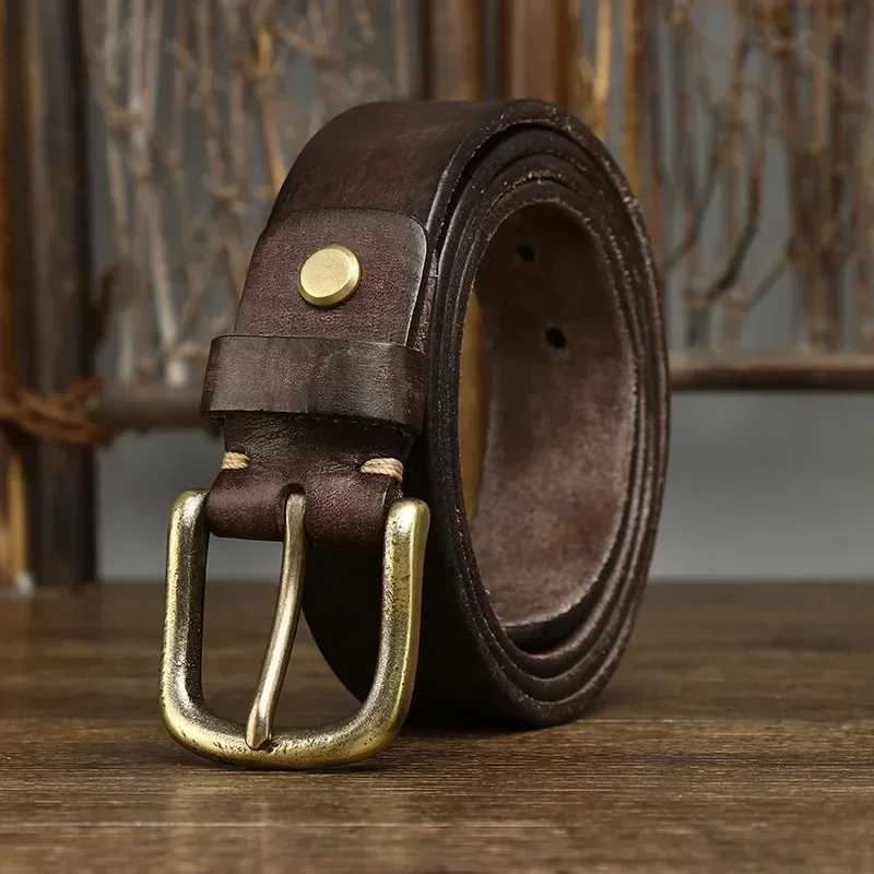 3.3CM genuine leather belt mens luxury belt mens fashion pure denim copper buckle wild classic retro pin buckle high quality W240920