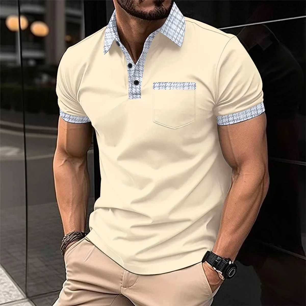 2024 Summer New Mens Casual Short-Sleeved Polo Shirt Office Fashion Lapel T-Shirt Mens tiki Polo Shirt Mens ClothingX240920