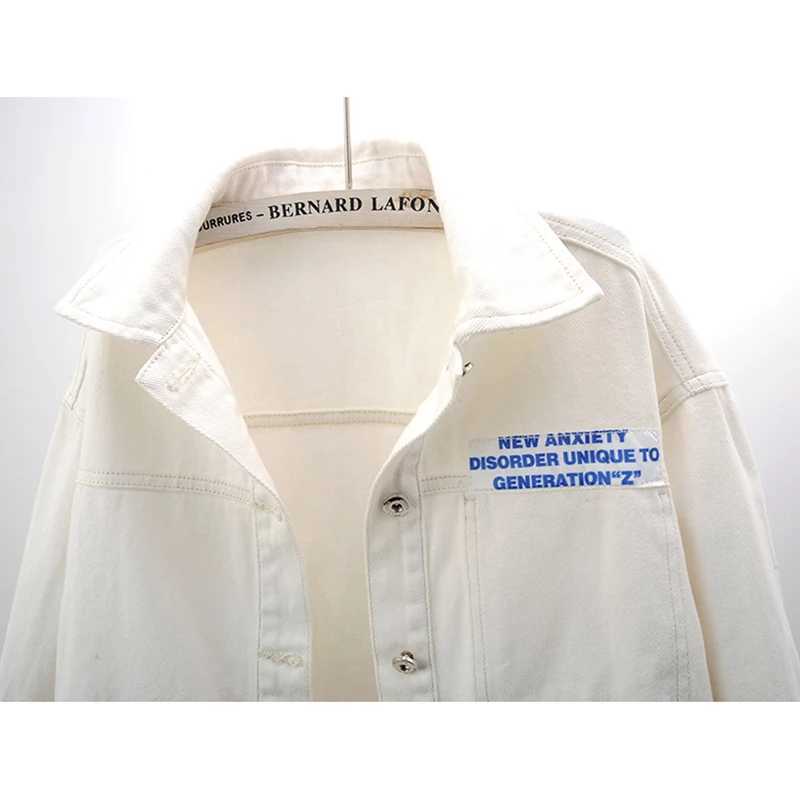 Fashion Beige Print Big Pocket Denim Jacket Women Loose Short Cowboy Outerwear Chaquetas Mujer Long Sleeve Jeans Jacket FemaleX240920