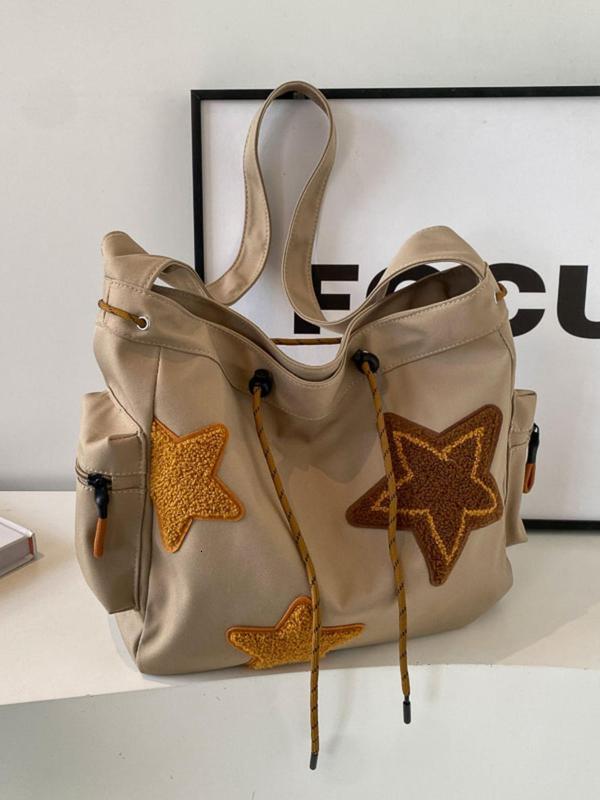 Women's Star Pattern Cute Casual Streetwear Large Capacity Everything Drawstring Design Bag for School College & Work Tote Bag, Outfits, Fall Fre