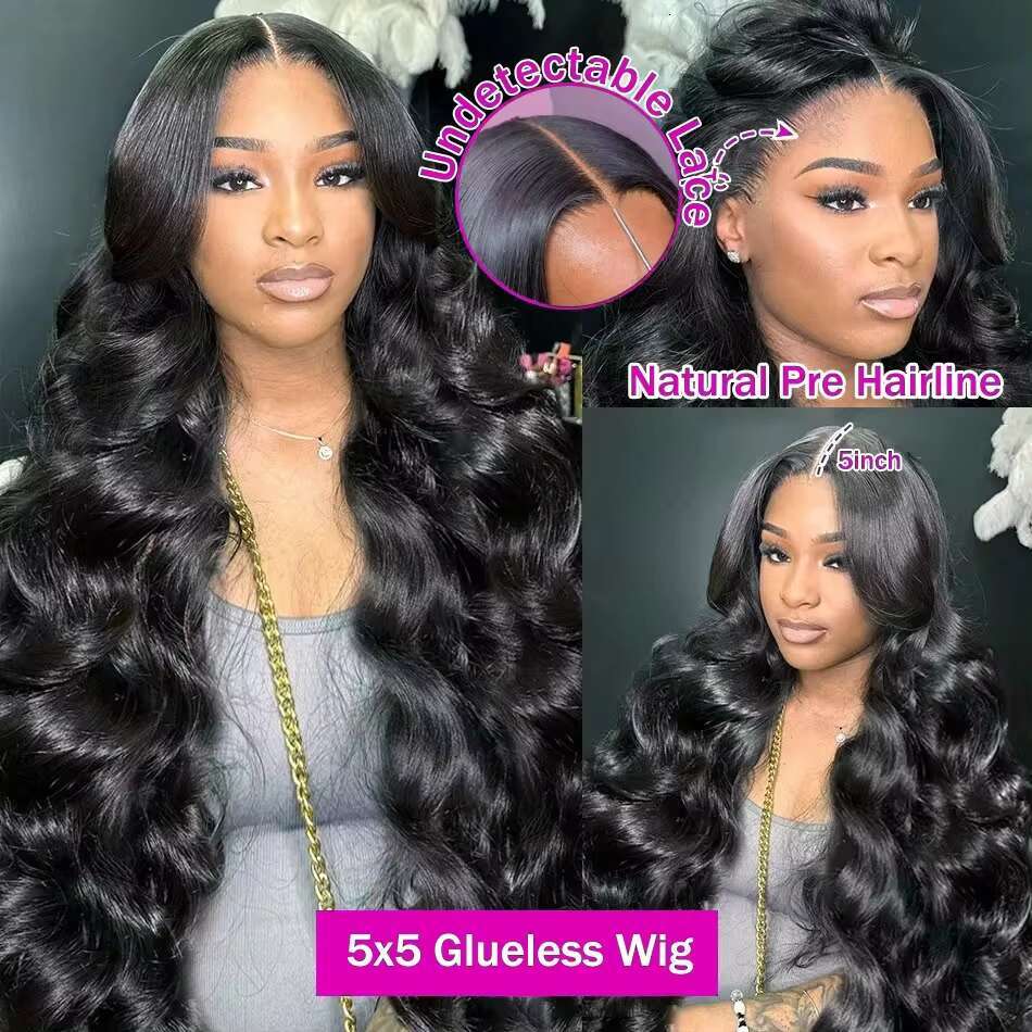 Glueless 250% Real Lace 5X5 HD Closure Wig Body Wave Pre Plucked Human Hair Wigs For Women
