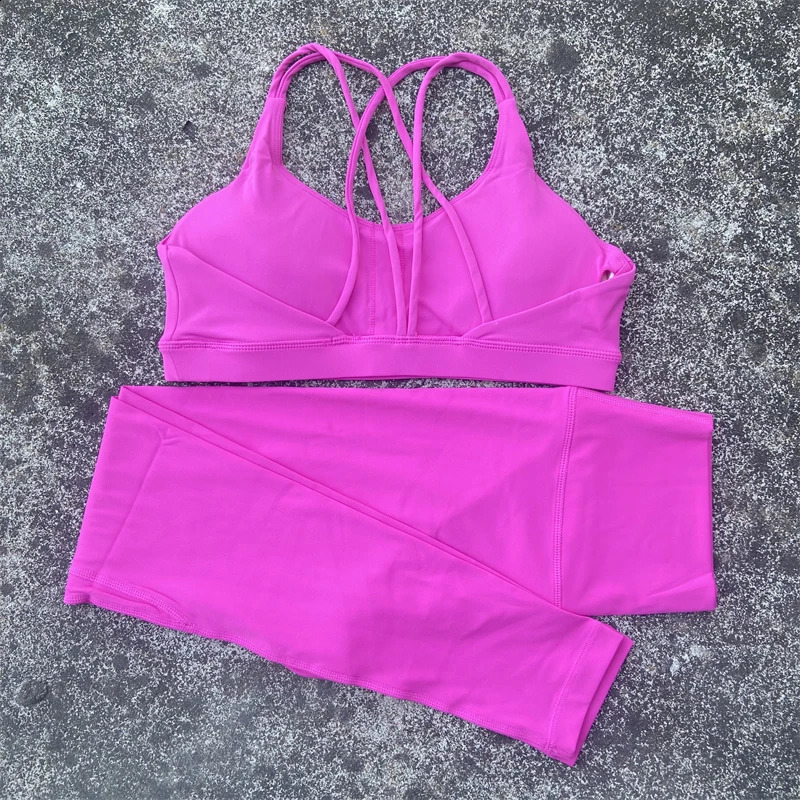 Yoga Set Gym Sports Set Cross Straps Bra Top And High Waist Leggings 2 Piece Women Workout Outfit Fitness Suit Running Tracksuit 240914