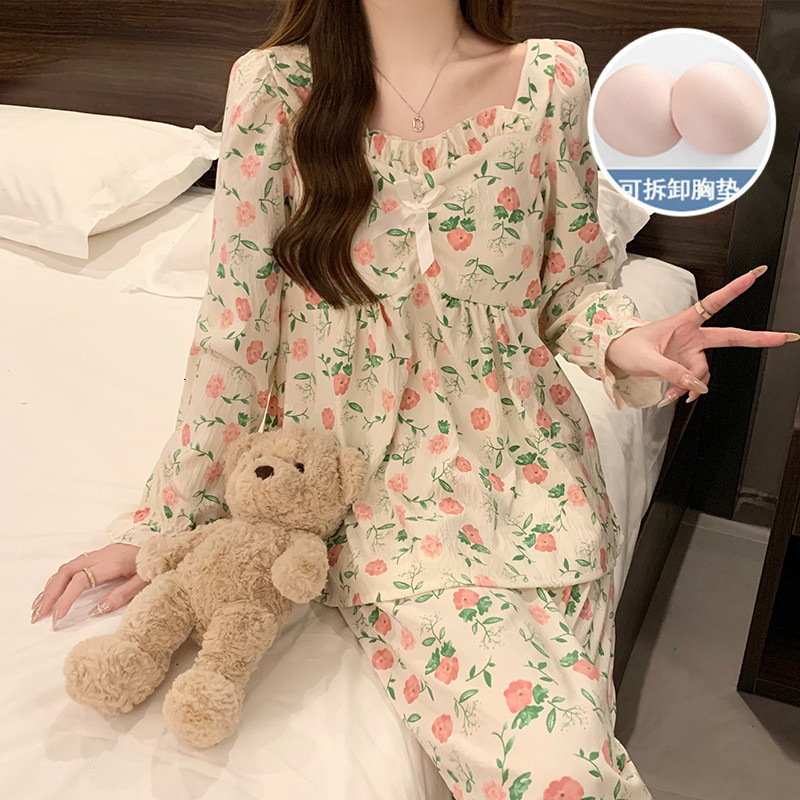 Women's with chest cushion autumn and winter new home clothes cloud cotton outer wear simple casual women's sleepwear