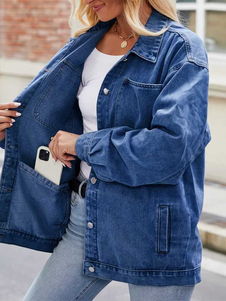 Single Breasted Oversized Denim Jacket Women Spring Fall Vintage Washed Casual Jean Coat Loose Outwear with PocketsX240920