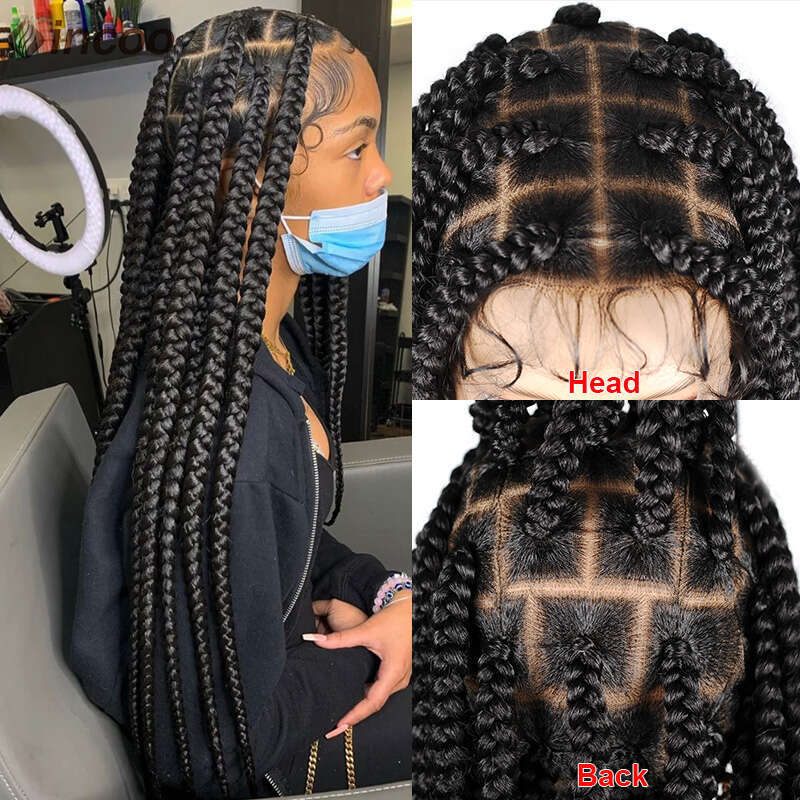 Knotless Large Box Synthetic Full Lace Front Braided For Black Women 36 Inch Jumbo Braids Cornrows Wigs Onsale