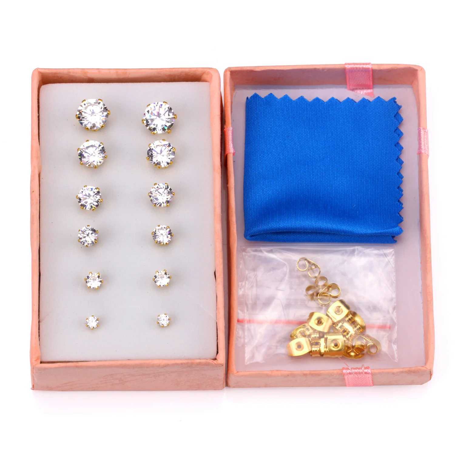 LUXUSTEEL 6 Pair/Set CZ Stud Earrings Stainless Steel Round White Cubic Zirconia Low Allergy 6-Claw Earrings Fashion Jewelry W240919