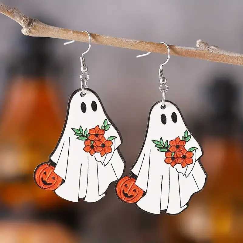 Charming Halloween Ghost Book Dangle Earrings - Vintage Wooden Gothic Style Stainless Steel Hooks Perfect For Parties Ever Y240919