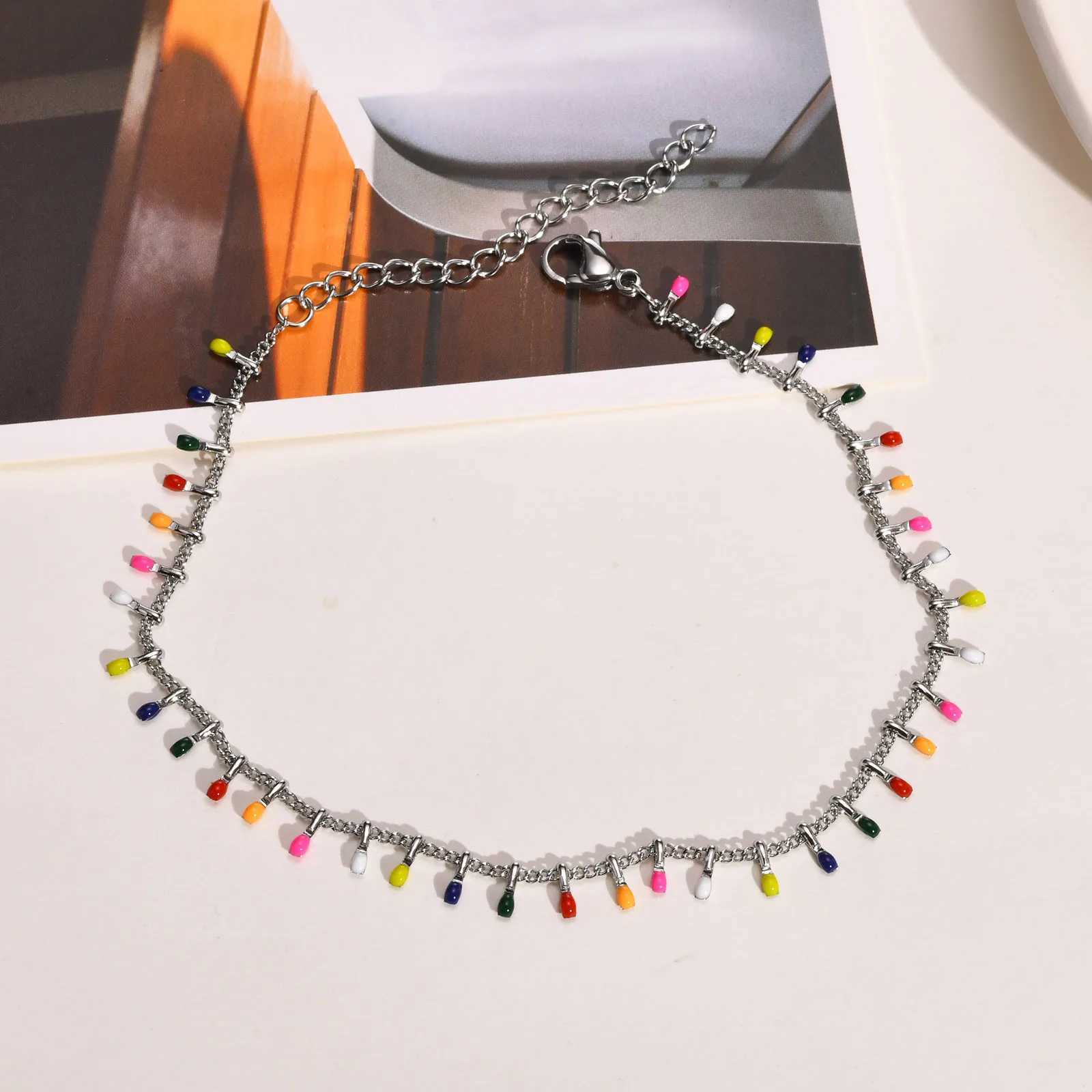 Stainless Steel Fashion Dance Anklet For Women Polychromatic Anklets Party Banquet Summer Jewelry Y240920