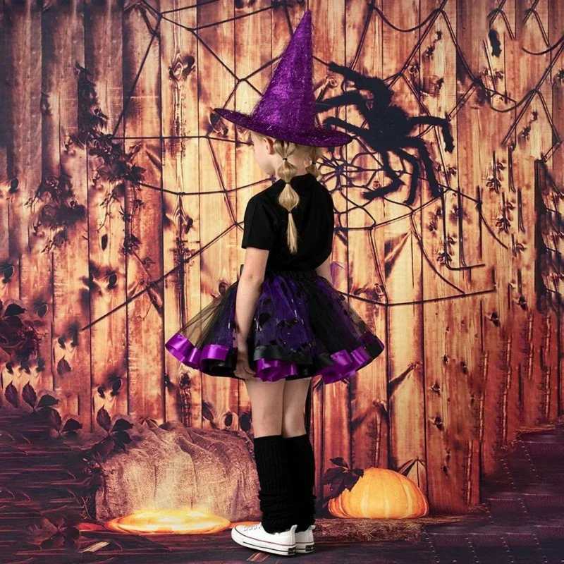 Kids Girls Halloween Witch Costume Set Girls Tutu Skirt With Hat Broom Cosplay Elf Witch Party Dress Up Halloween Clothes Gift Y240919