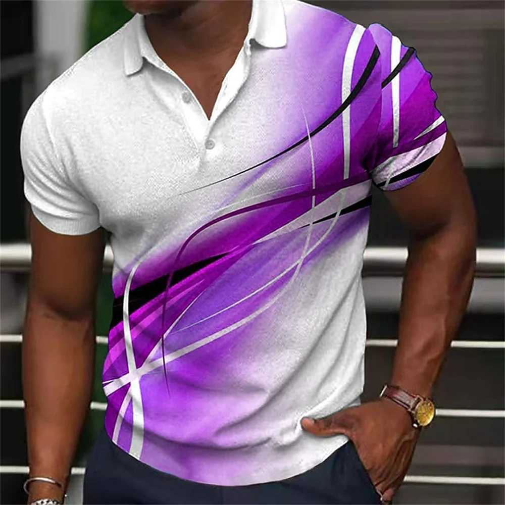 Fashion MenS Polo Shirt Gradient Line Summer Short Sleeve TShirts Casual Daily Lapel Tops Tees Striped T Shirt For Man ClothingXJ240920