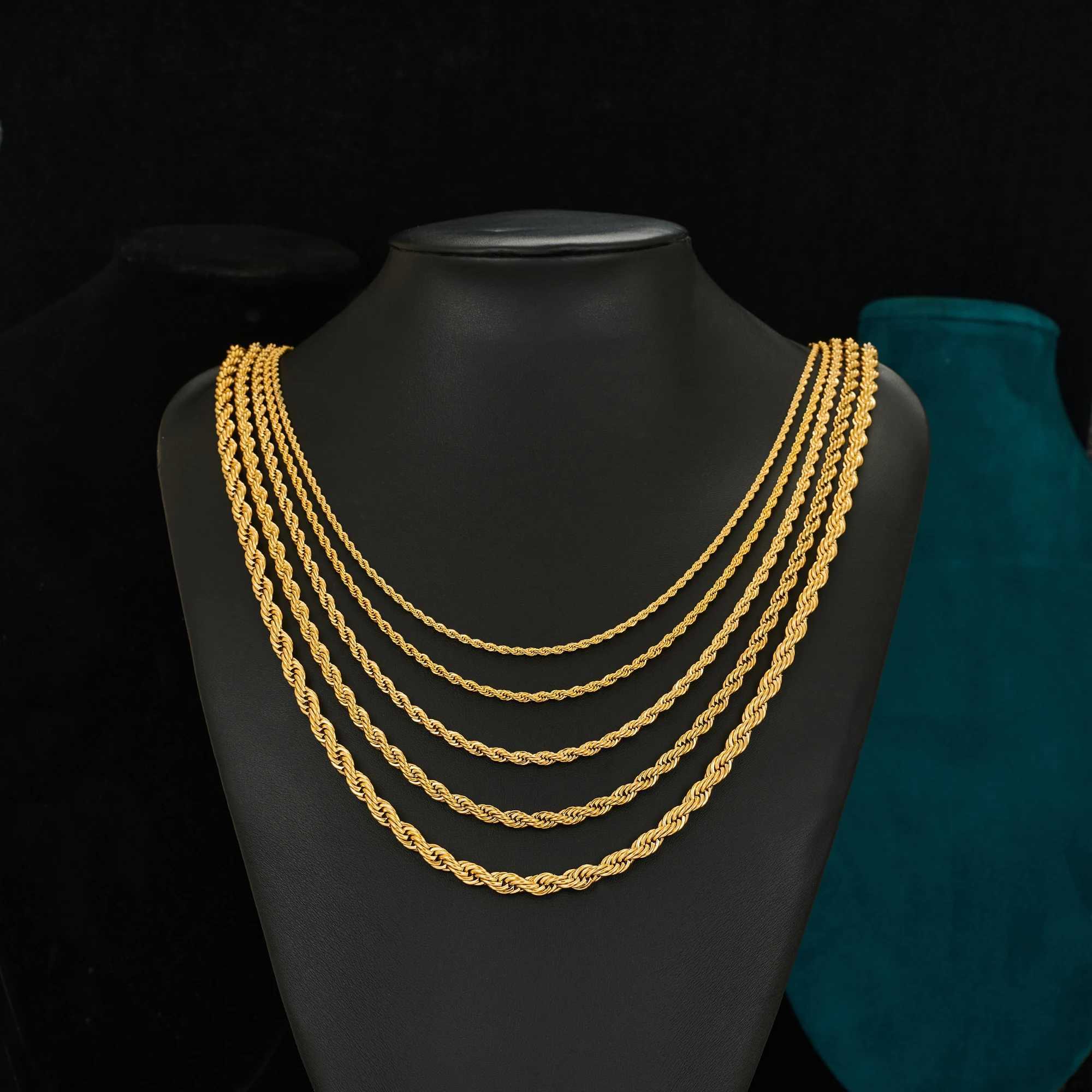 2/3/4/5/6mm Rope Chain Necklace Stainless Steel Men Women Never Fade Choker Jewelry Accessories Gold Color Plated Chains GiftX240919