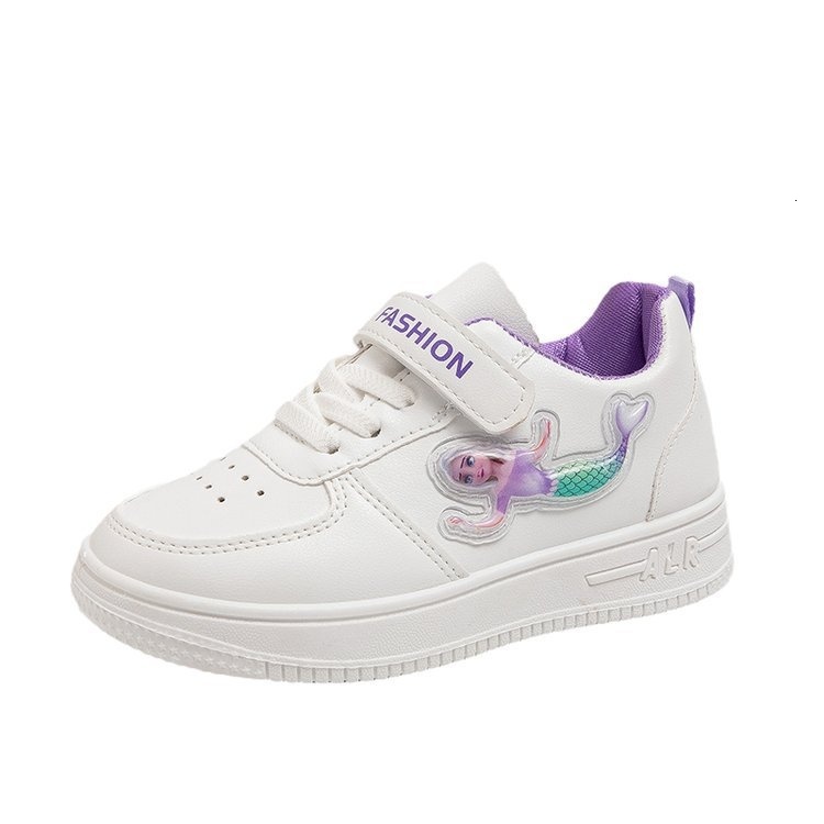 Children's girls' students' flat casual sports shoes, low top round toe white running board shoes