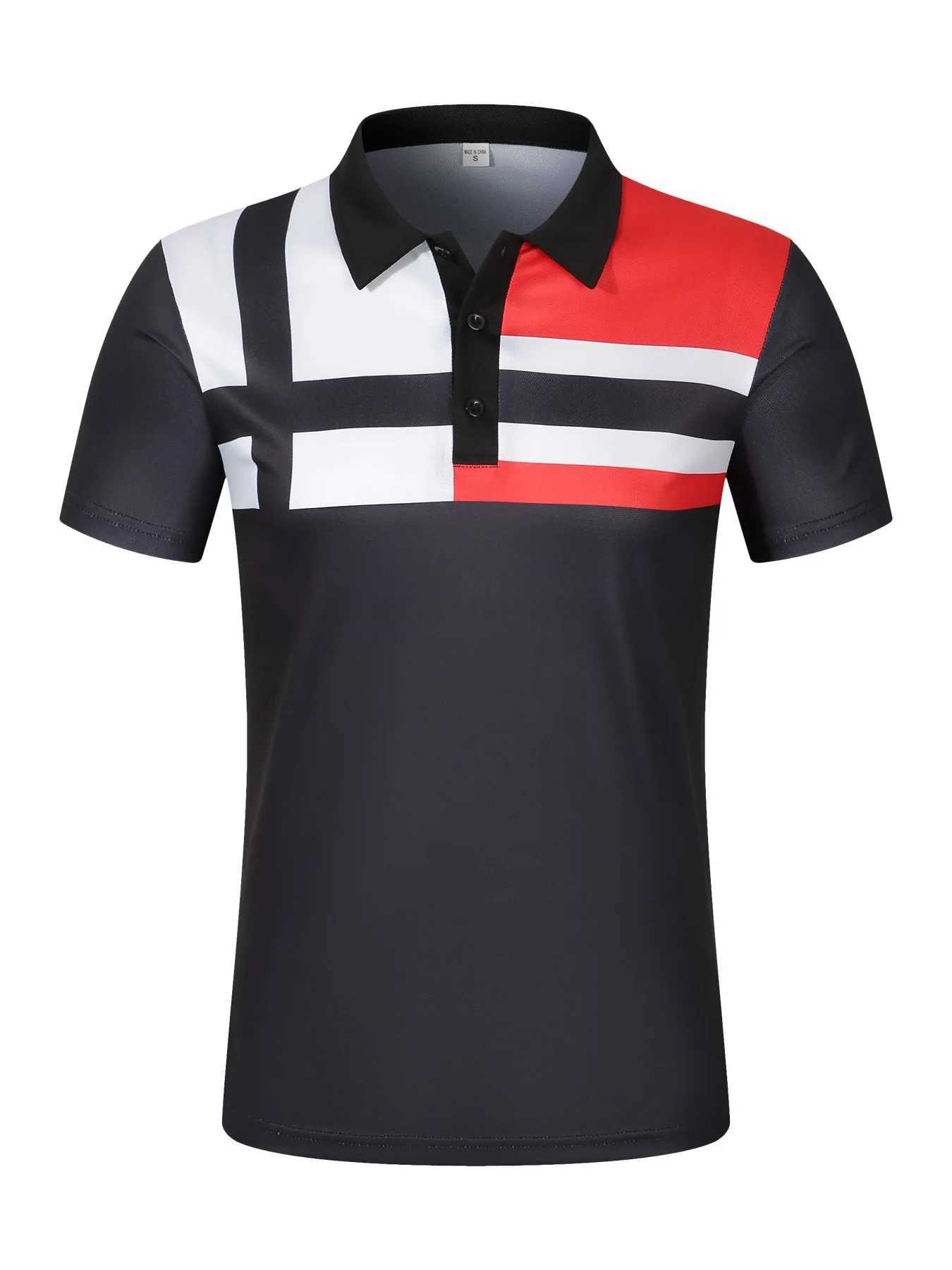 Mens Short-Sleeved Polo Shirt Lapel Polyester Button Stripe Breathable Shirt Business Casual Fashion SummerX240920