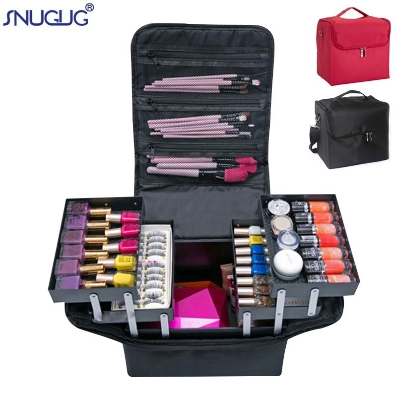 Women Professional Makeup Organizer Storage Case Large Capacity Shoulder Cosmetic Bag Multilayer Tool Box Bolso Mujer Suitcase