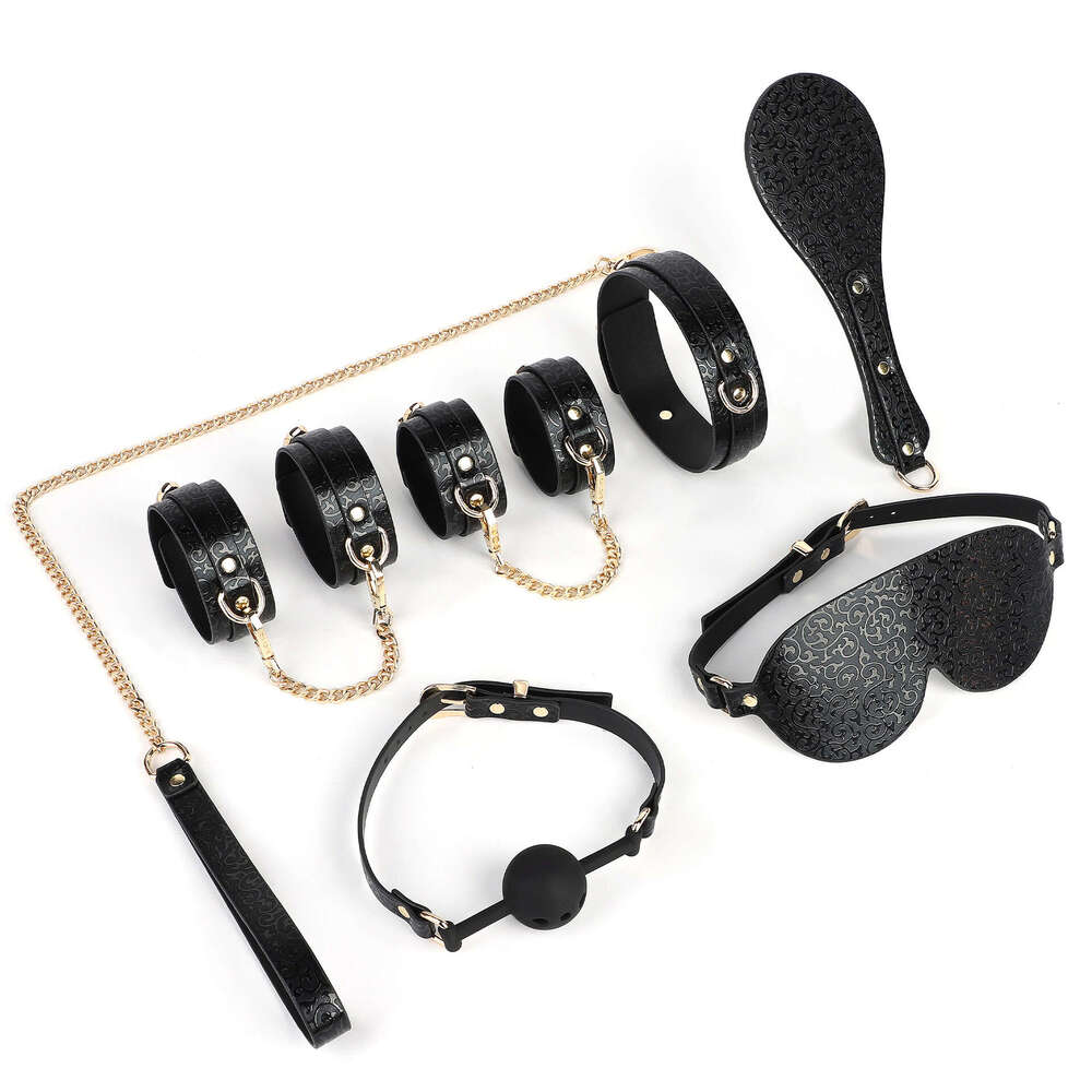 Sex toys SM props six piece set cloud print sex eye mask tied handcuffs adjusted collar punishment racket