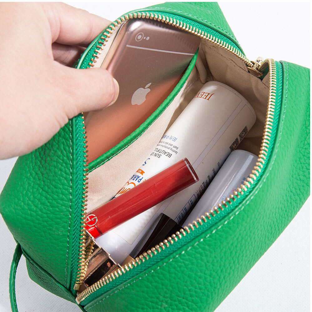 Zency Genuine Leather Makeup Fashion Simple Cosmetic Bag Women Toiletry Organizer Case Lady Travel Portable Storage Pouch