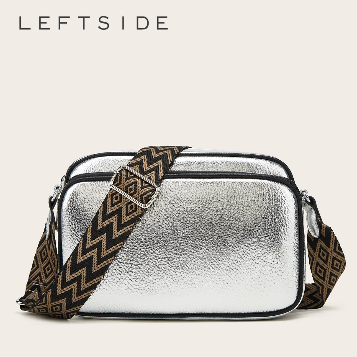 LEFTSIDE Small Sier PU Leather Crossbody For Women 2023 Winter Fashion Lady Bag With Wide Shoulder Belt Handbags