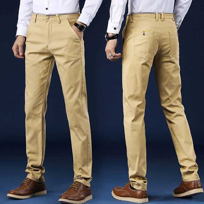 Classic style mens spring and summer thin casual pants fashionable business pure cotton solid color office pants high-quality mens pants W240919