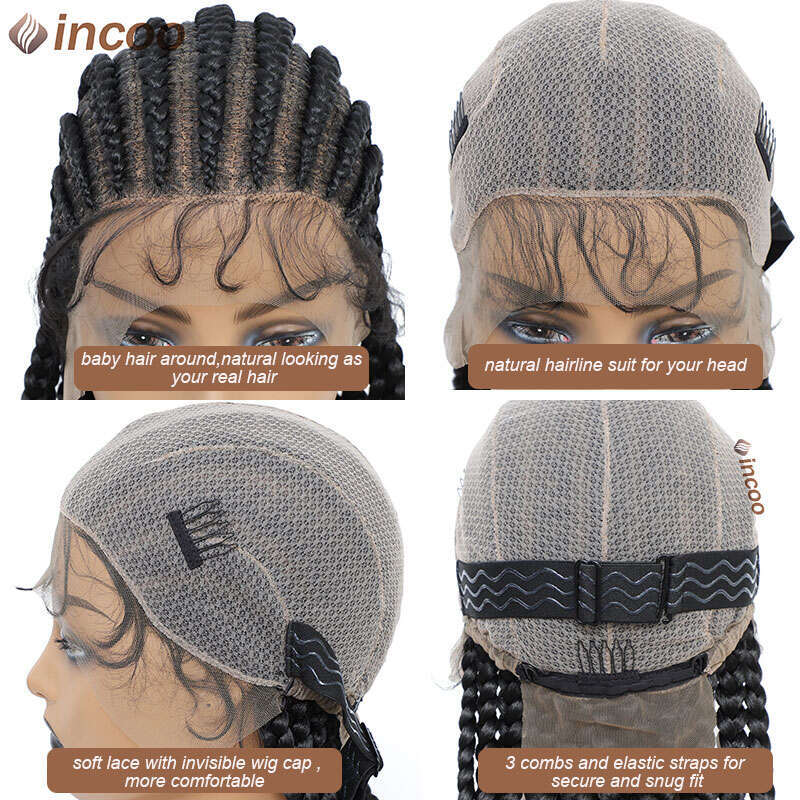 36 Cornrow Twisted Ombre Blonde Passion Twists Wigs Faux Locs Goddess Box Braided Synthetic Full Lace Front Wig