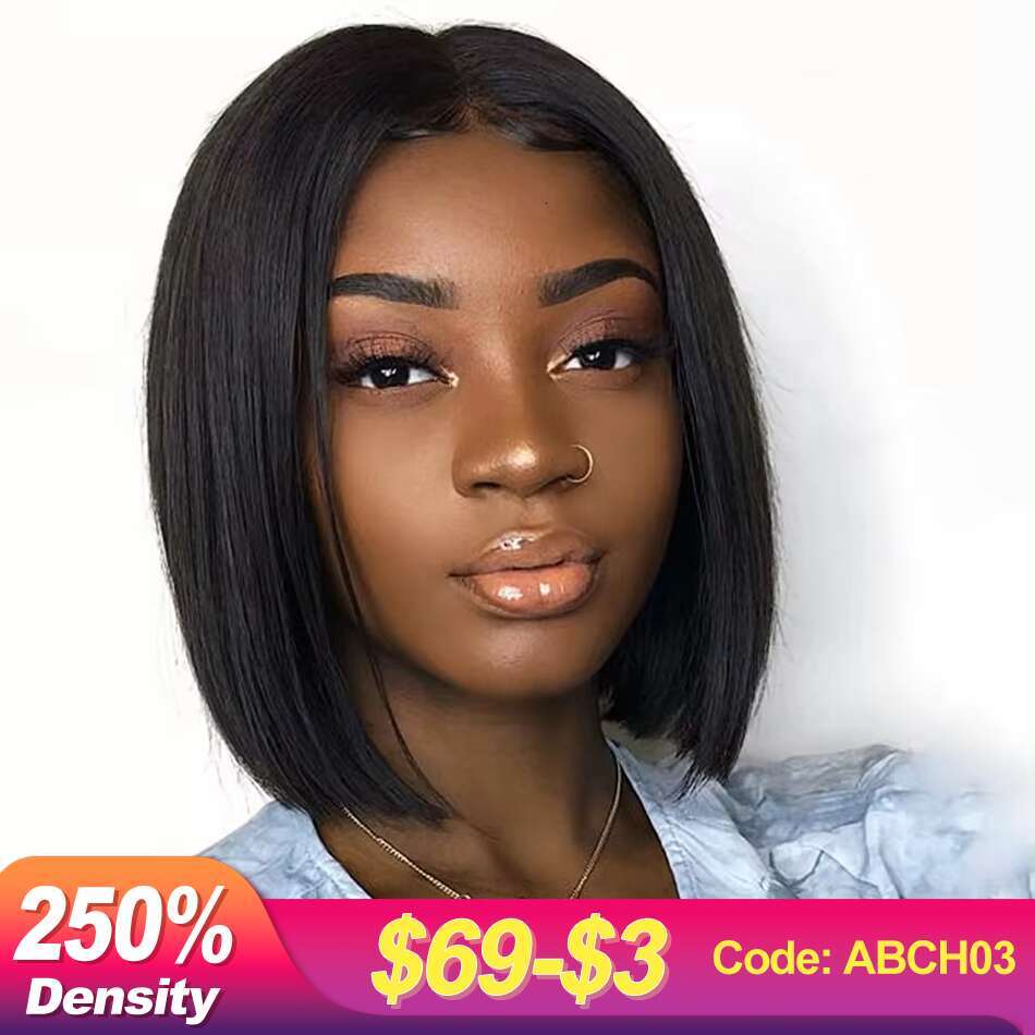 Short Bob Straight 12 14 16 Inch Front Wig 13X6 Transparent Lace Frontal Wigs 250 Density 13x4 Human Hair Natural Brazilian